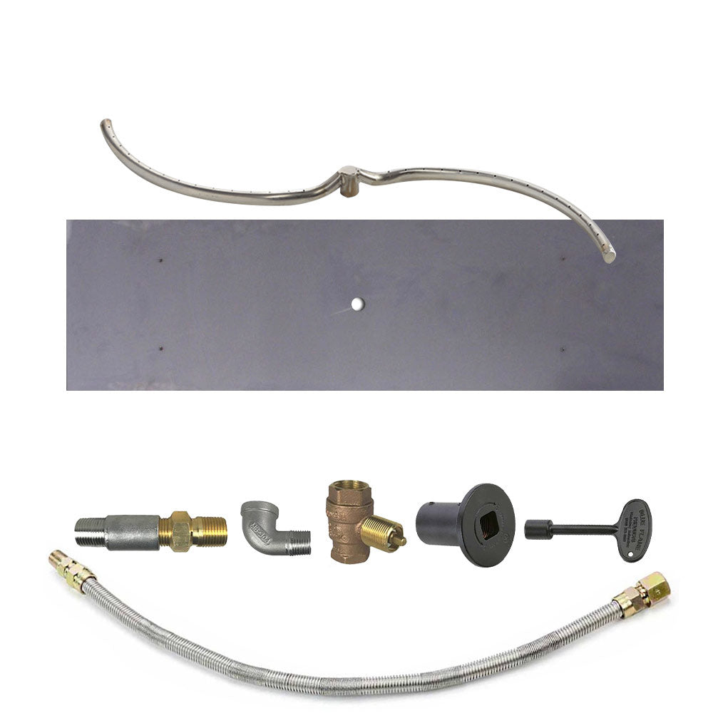 Fire pit burner kit with stainless gas line and black-finish valve control
