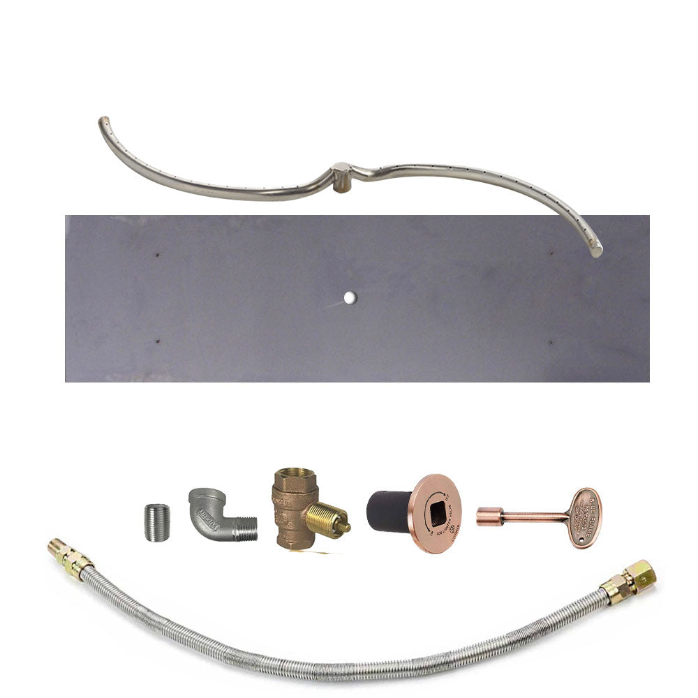 Gas burner kit with metal supply hose and brass fittings plus control valve assembly