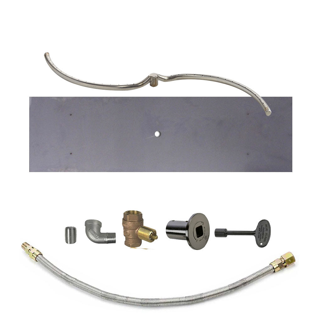 Gas burner kit with metal supply hose and brass fittings plus black control valve