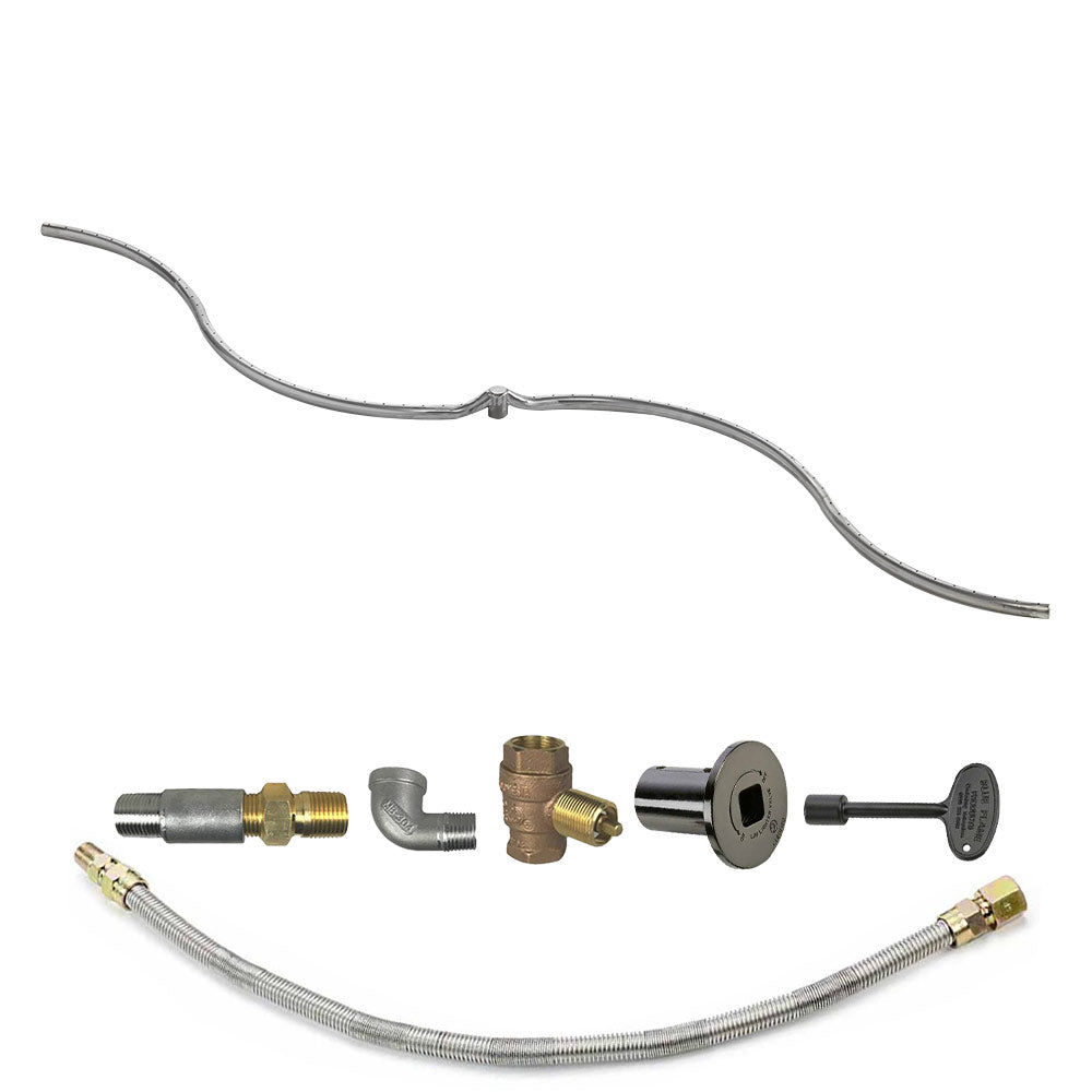 Gas fire pit burner kit with flexible steel tube and brass regulator valve
