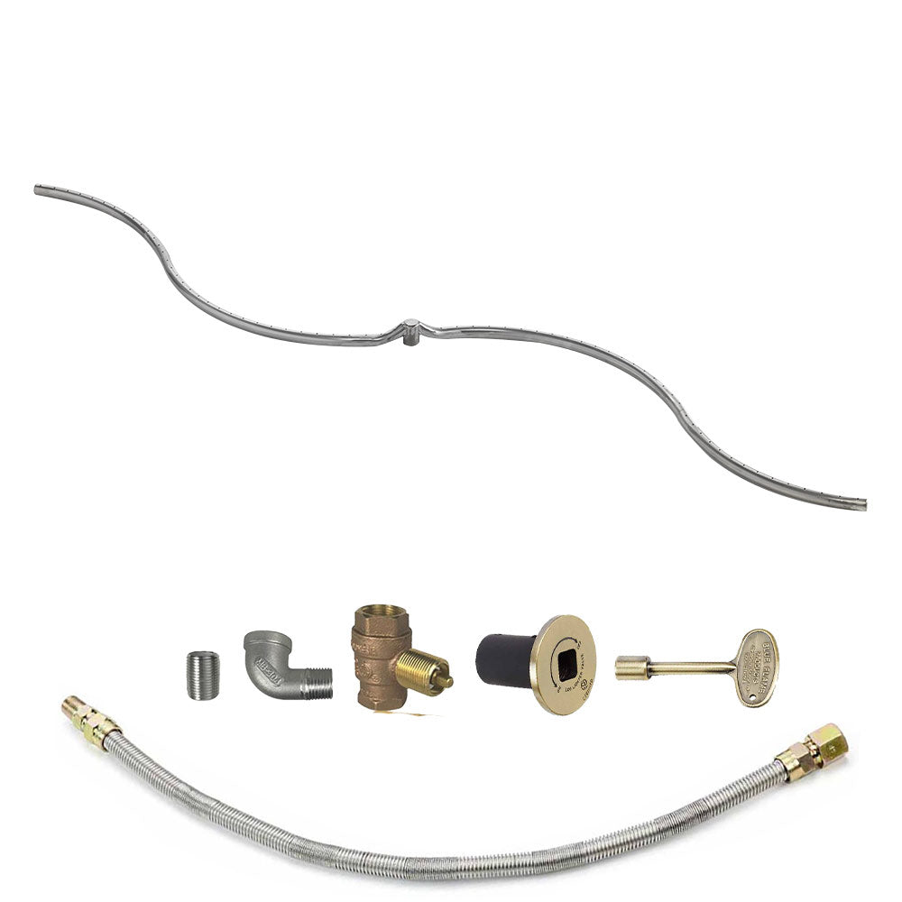 Gas fire pit burner kit with flexible steel tube and black control module