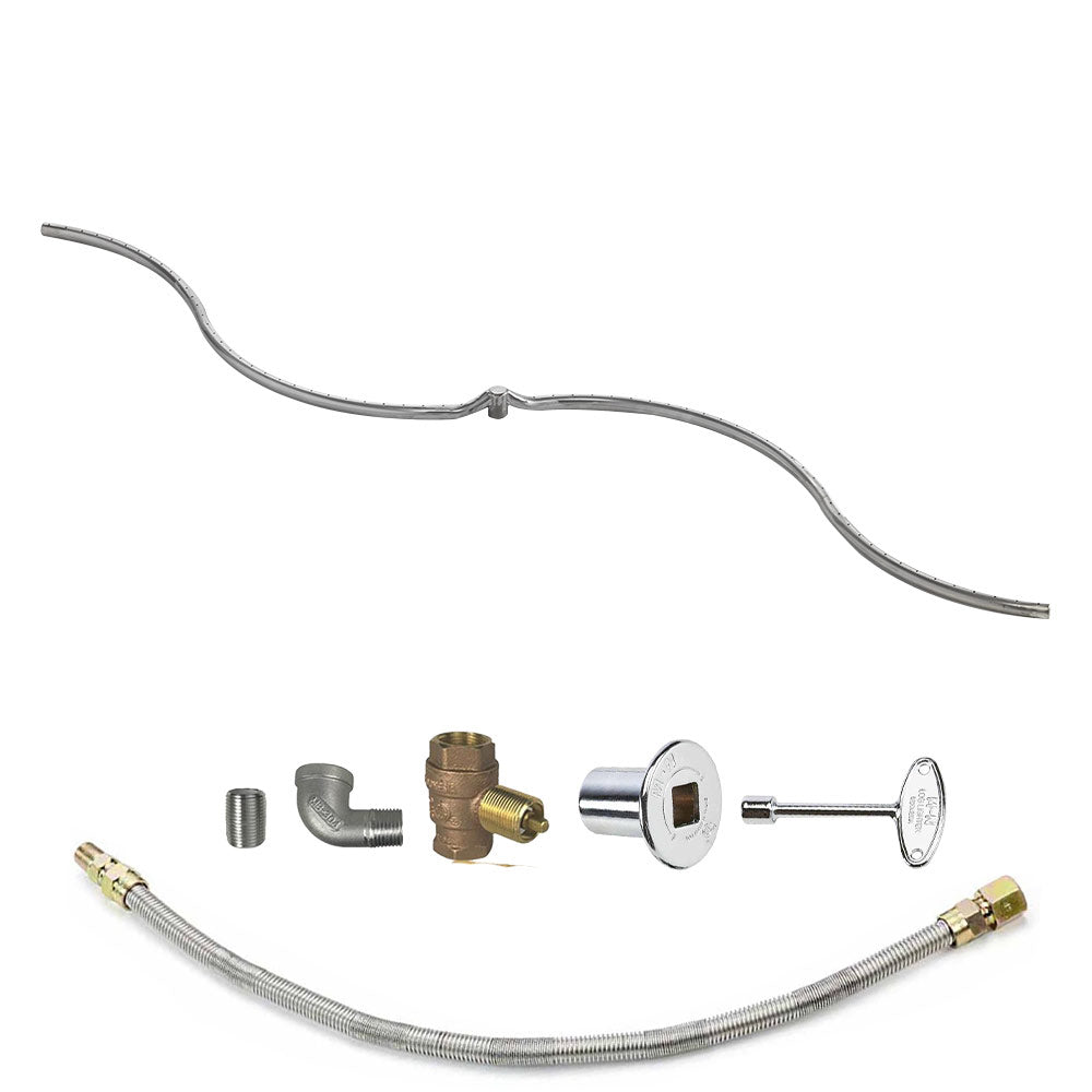 Gas fire pit burner kit with flexible steel tube and chrome control head