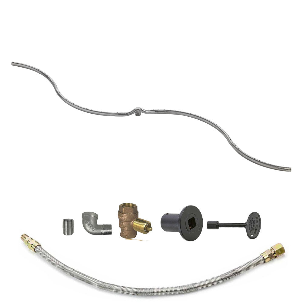 Gas fire pit burner kit with flexible steel tube and black regulator valve