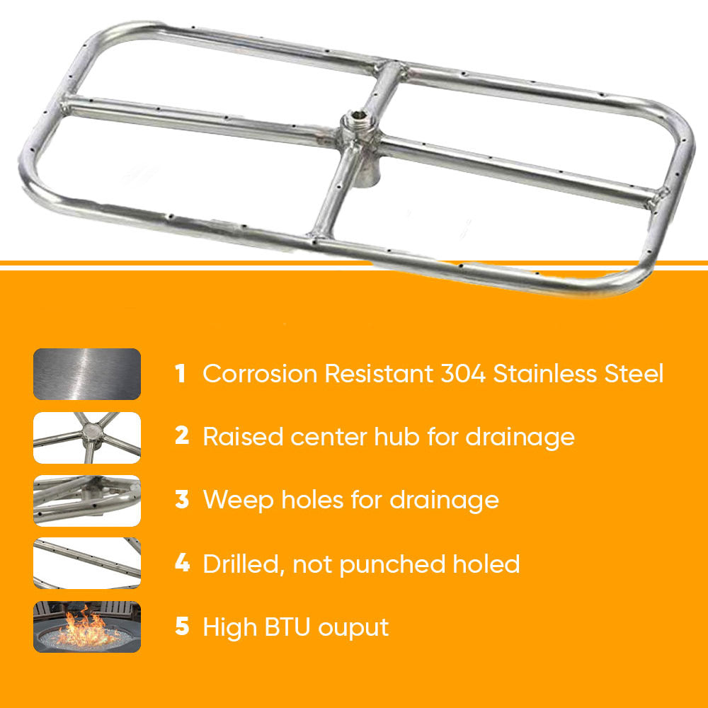 Stainless rectangle burner grate with mounting bars for fire pit