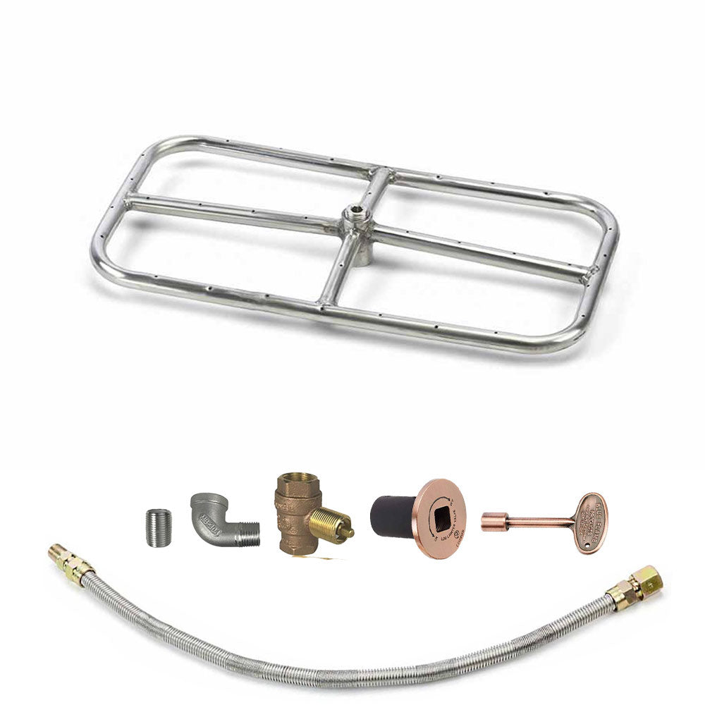 Outdoor fire pit burner kit with stainless burner frame and gas hose, bronze control plate