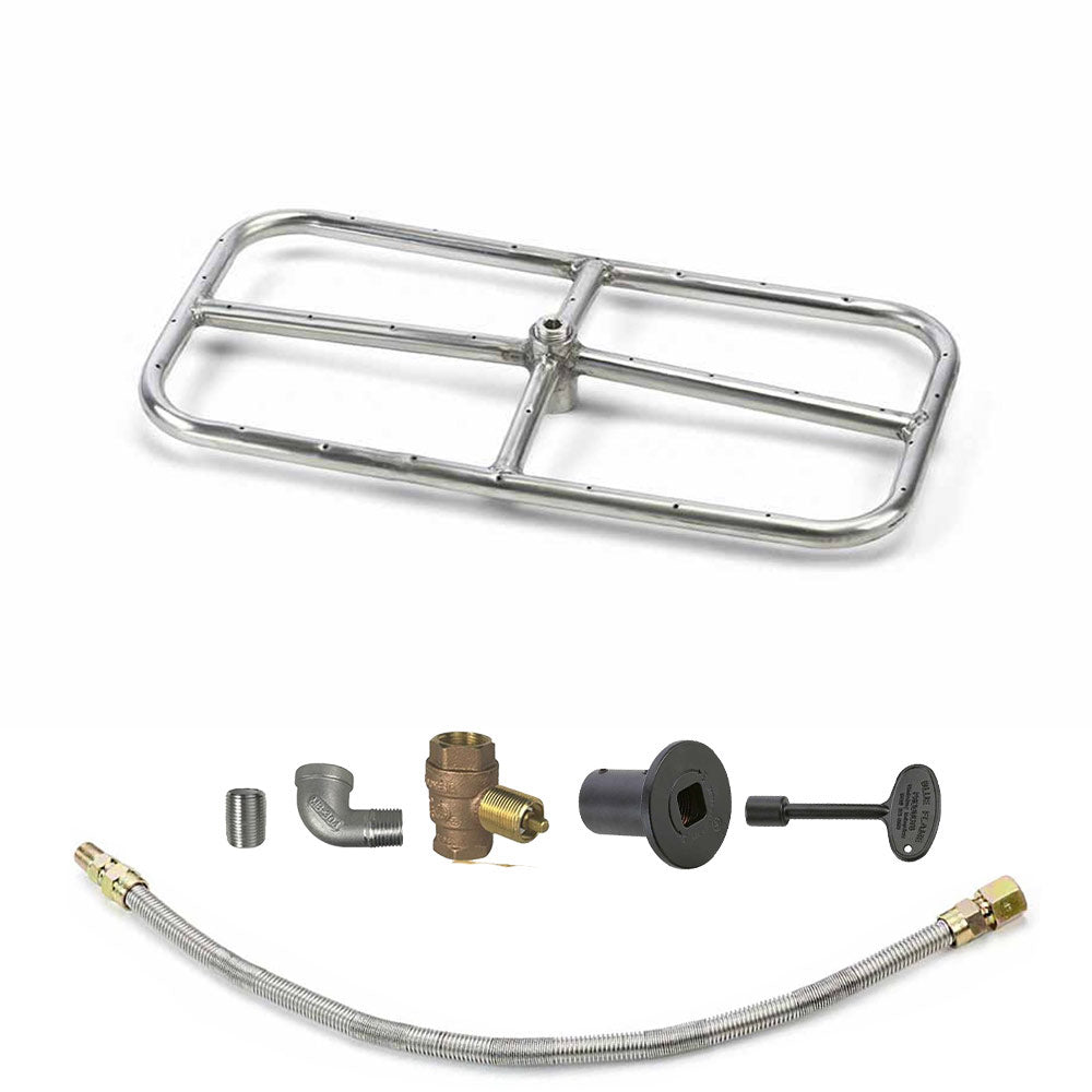 Outdoor fire pit burner kit with stainless burner frame and gas hose, black control knob