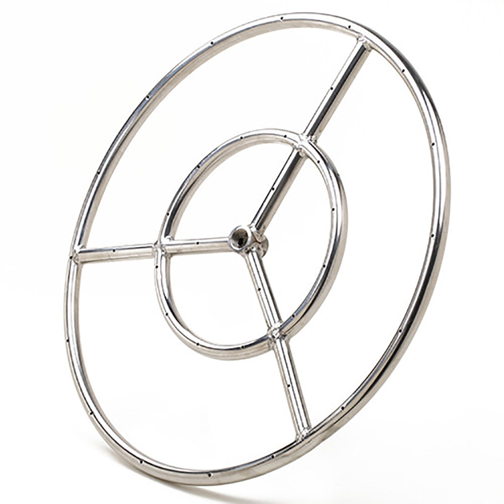 Stainless steel round fire pit burner ring with 3-spoke wheel and central hub