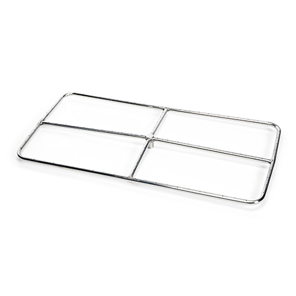 Rectangular stainless steel burner grate with two long sections and frame
