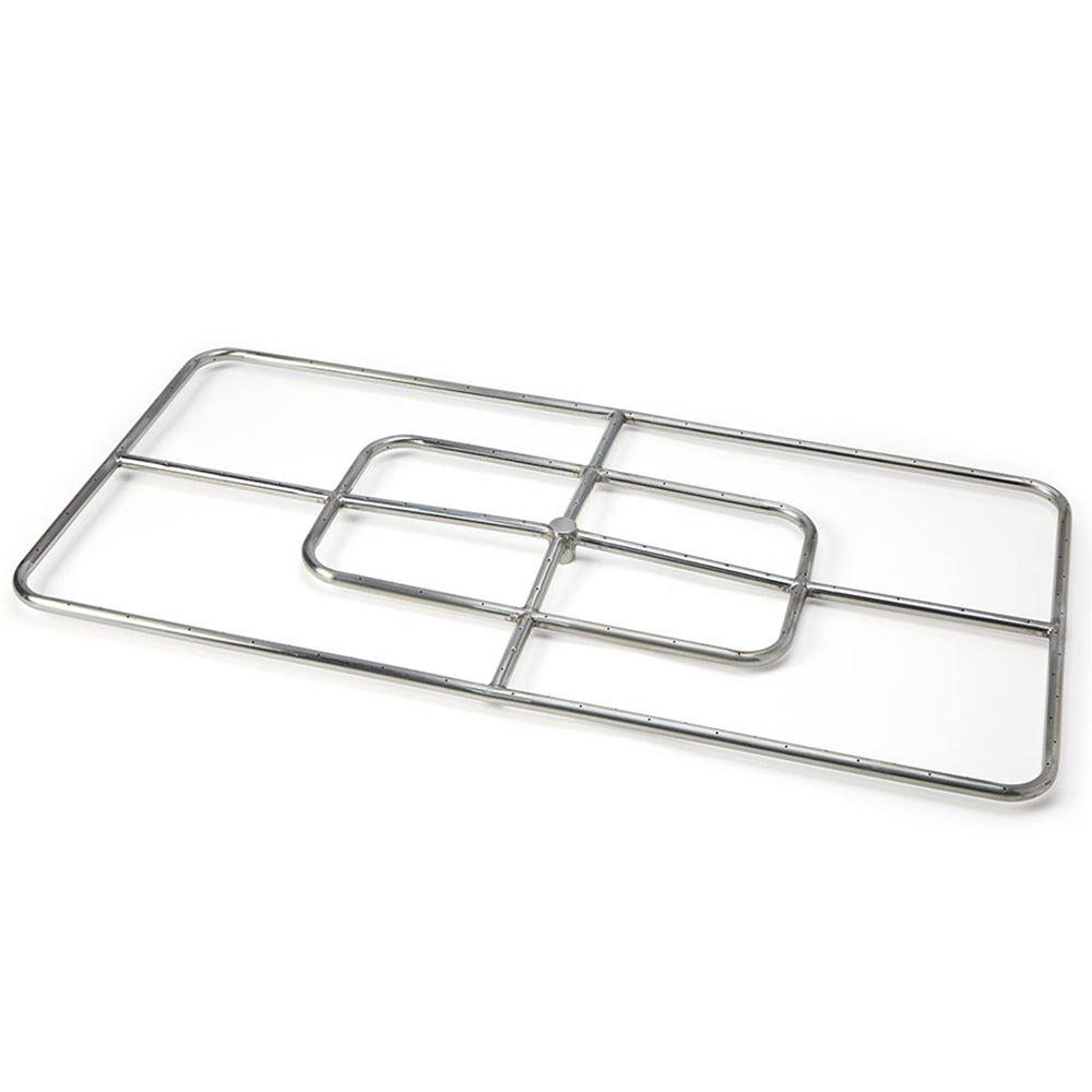 Rectangular stainless steel burner grate with center crossbar and support grid