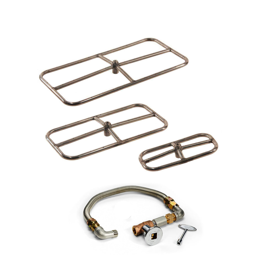 Rectangular burner grate with cross manifold and gas control parts