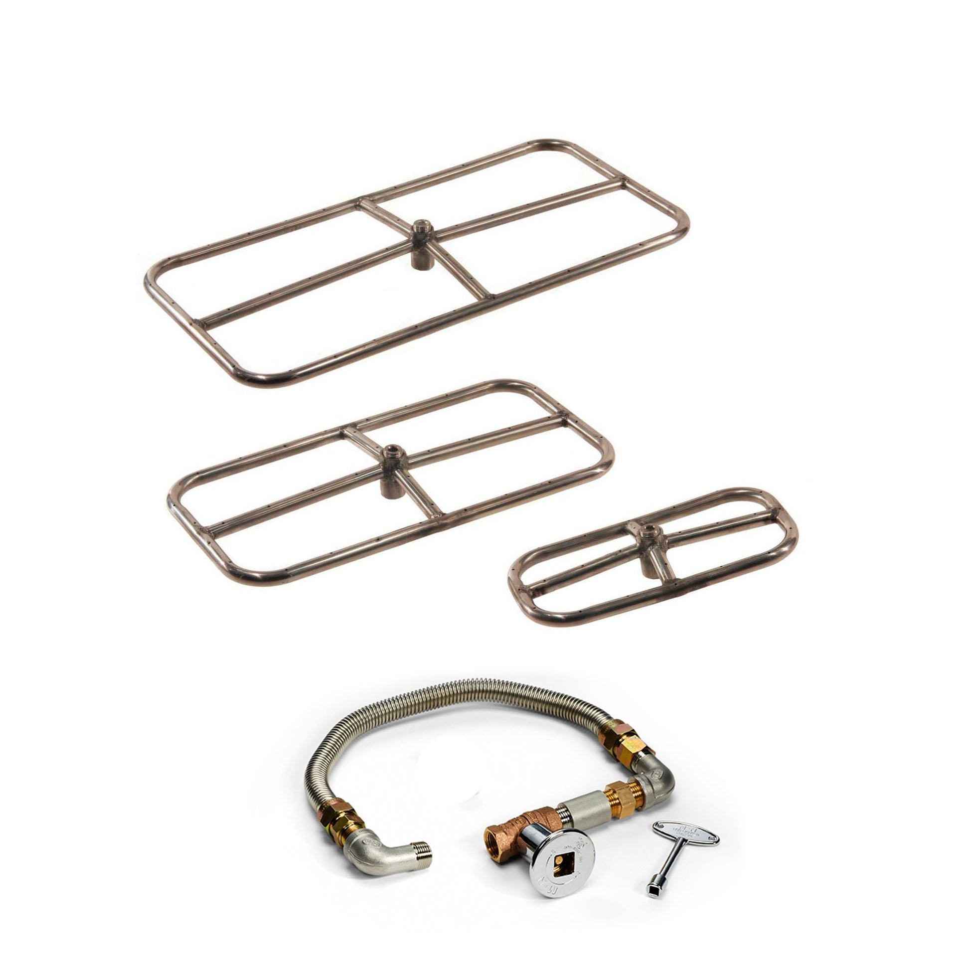 Rectangular burner grate with cross manifold and gas control parts
