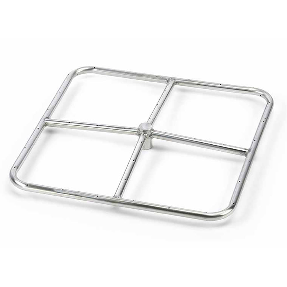 Stainless steel square fire pit burner frame with cross-grid panels