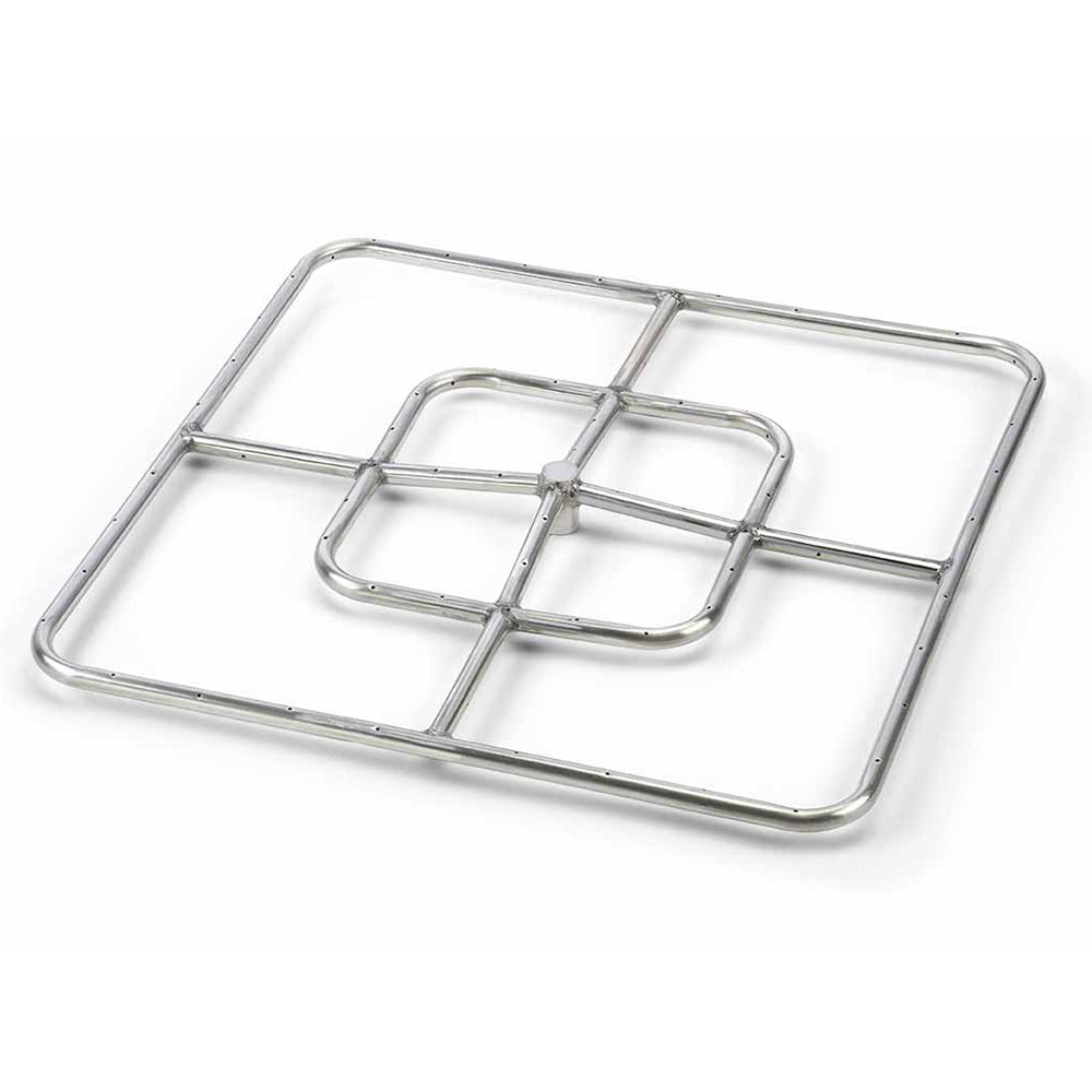 Stainless steel square fire pit burner frame with inset smaller grid