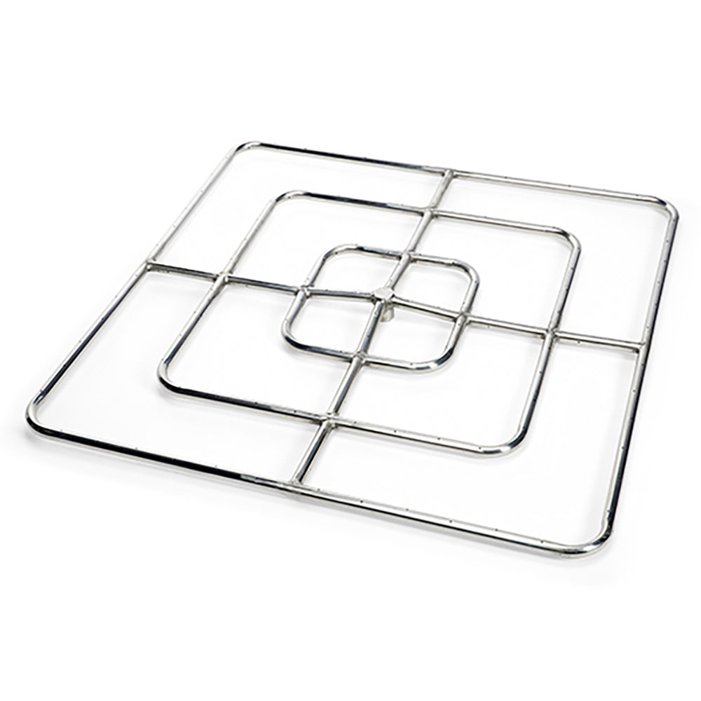 Stainless steel fire pit burner grate with multiple concentric grid sections