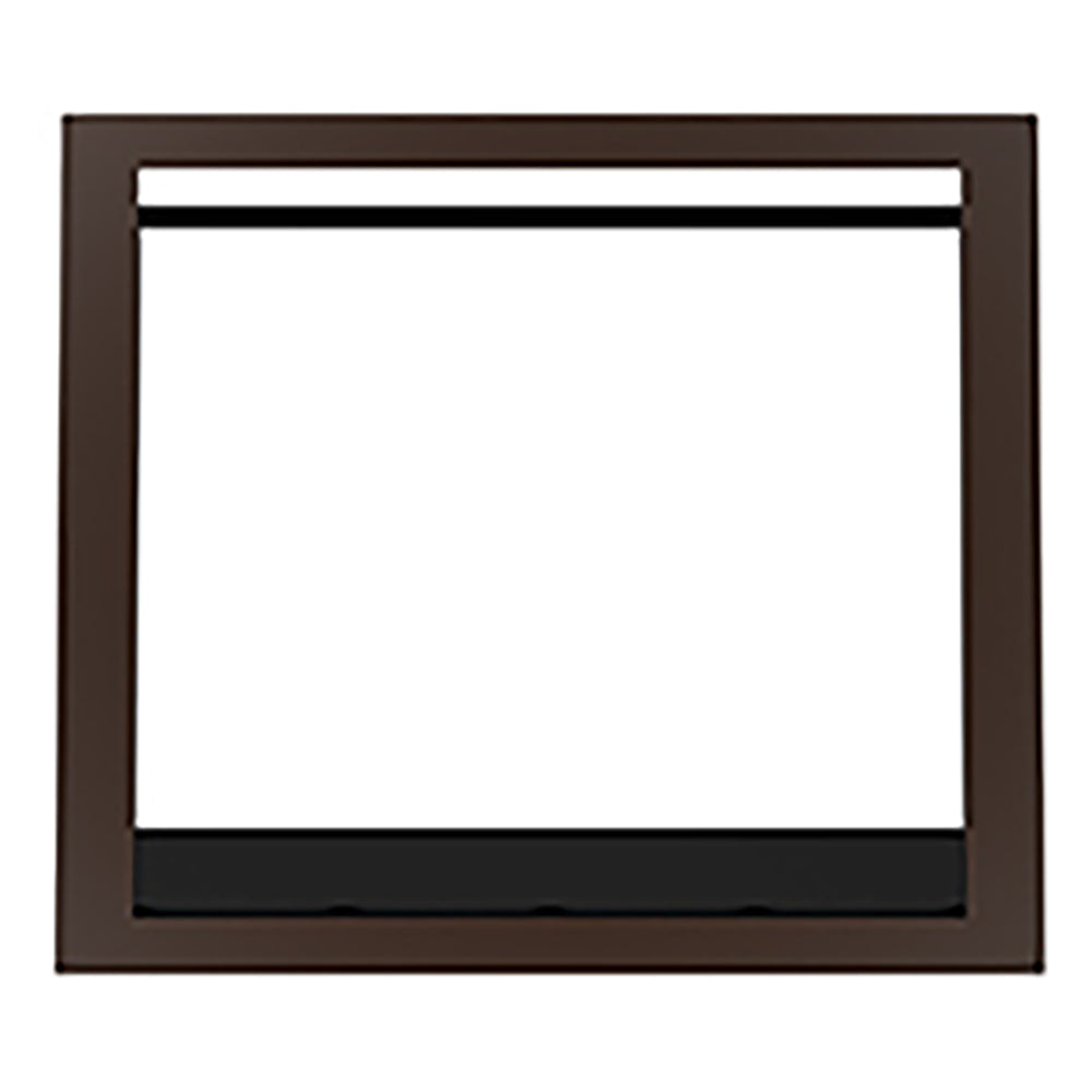 Chestnut brown gas fireplace front facade frame with rectangular glass opening