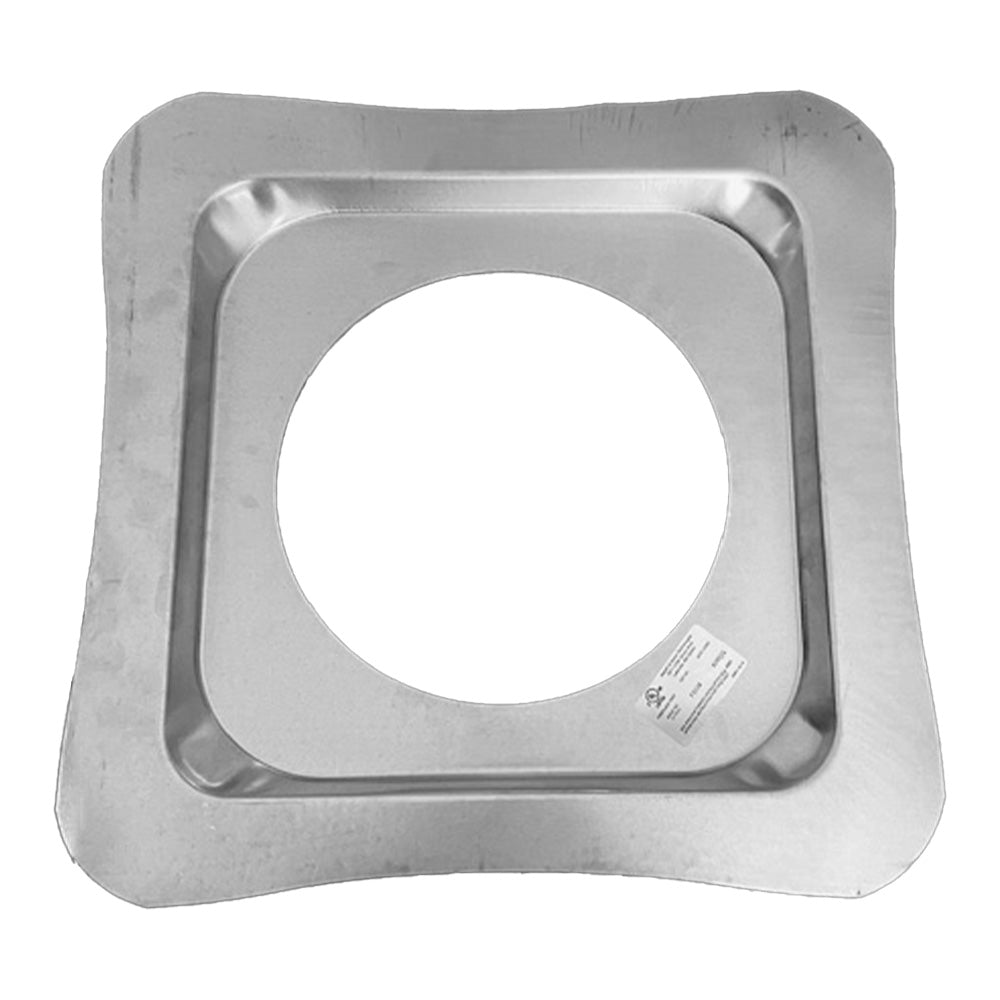 Square firestop plate with round flue opening, gray metal, for straight flue