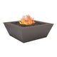 Powder-coated gas fire table with bronze-brown metal finish and flames in the center