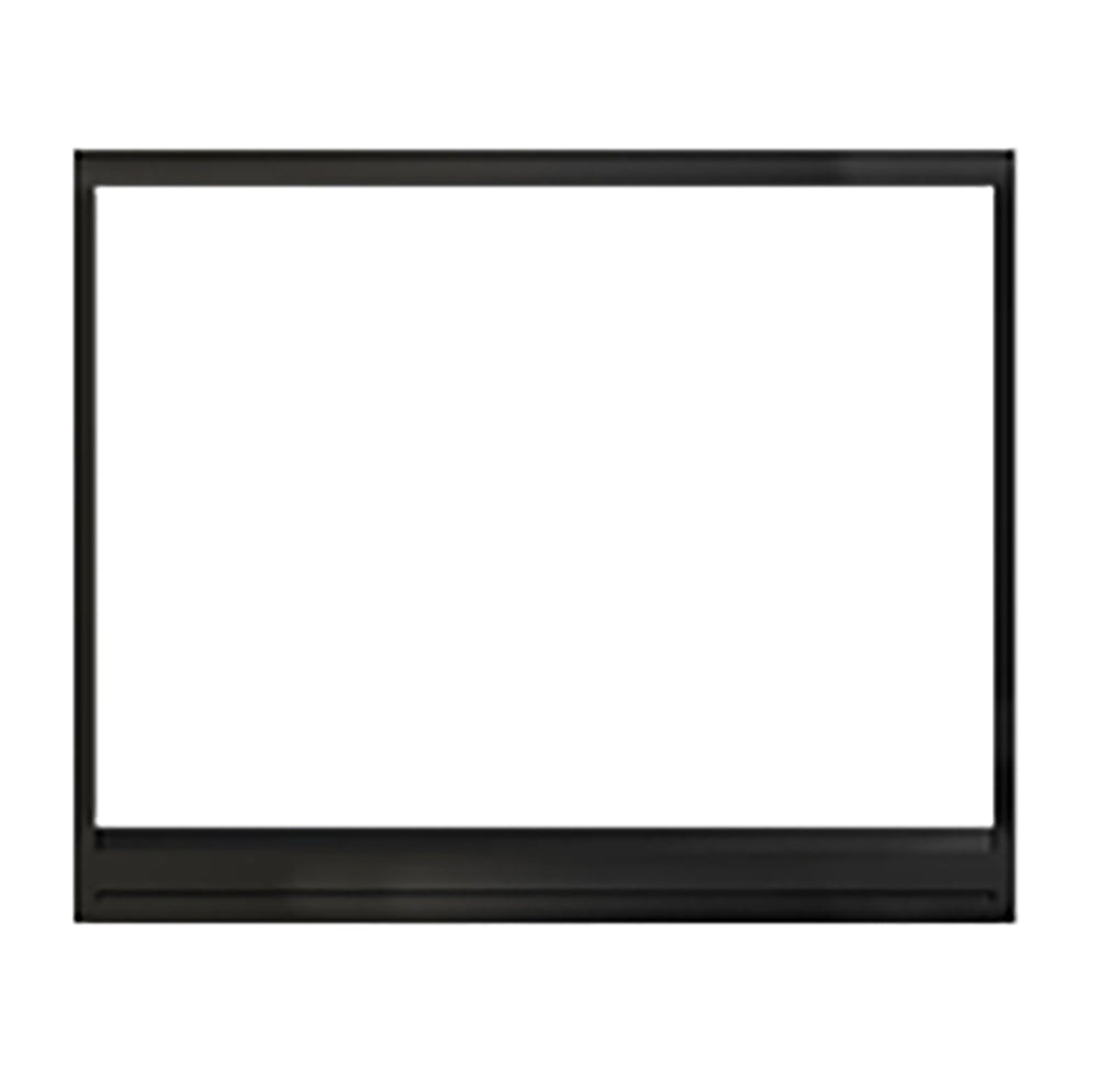 Black rectangular fireplace front facade with flat glass panel and frame