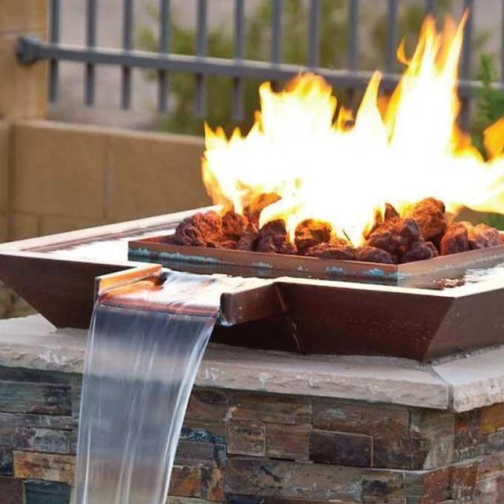 Grand Effects Artisan Series Square Corinthian Copper Gas Fire and Water Bowl with Extended Lip