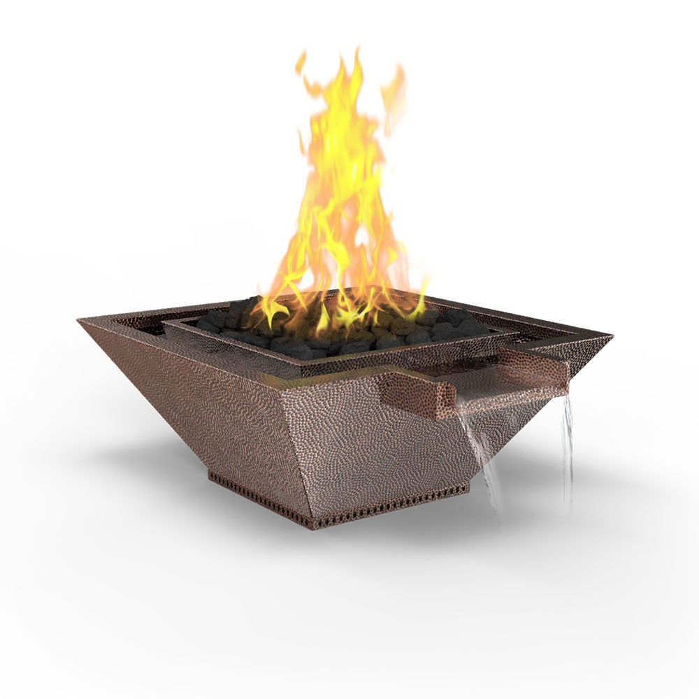 Grand Effects Artisan Series Square Corinthian Hammered Copper Gas Fire and Water Bowl with Extended Lip