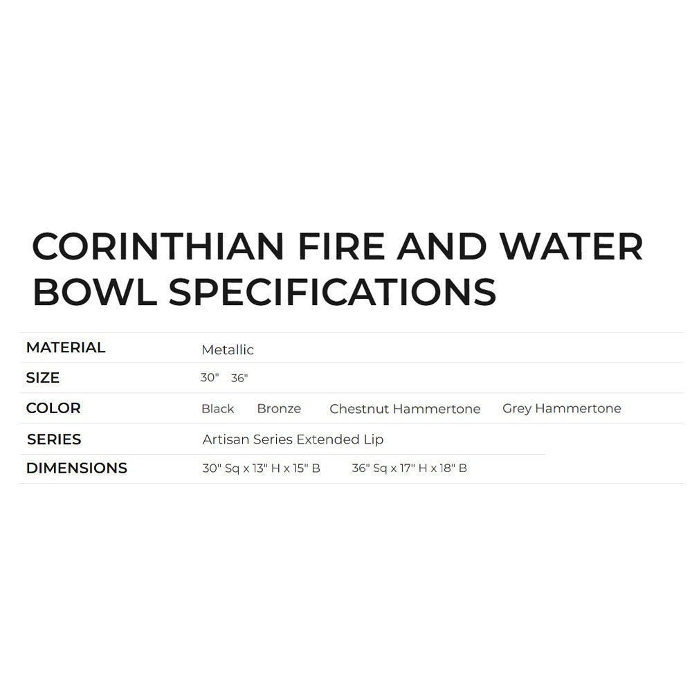 Grand Effects Artisan Series Square Corinthian Powder Coated Gas Fire and Water Bowl with Extended Lip