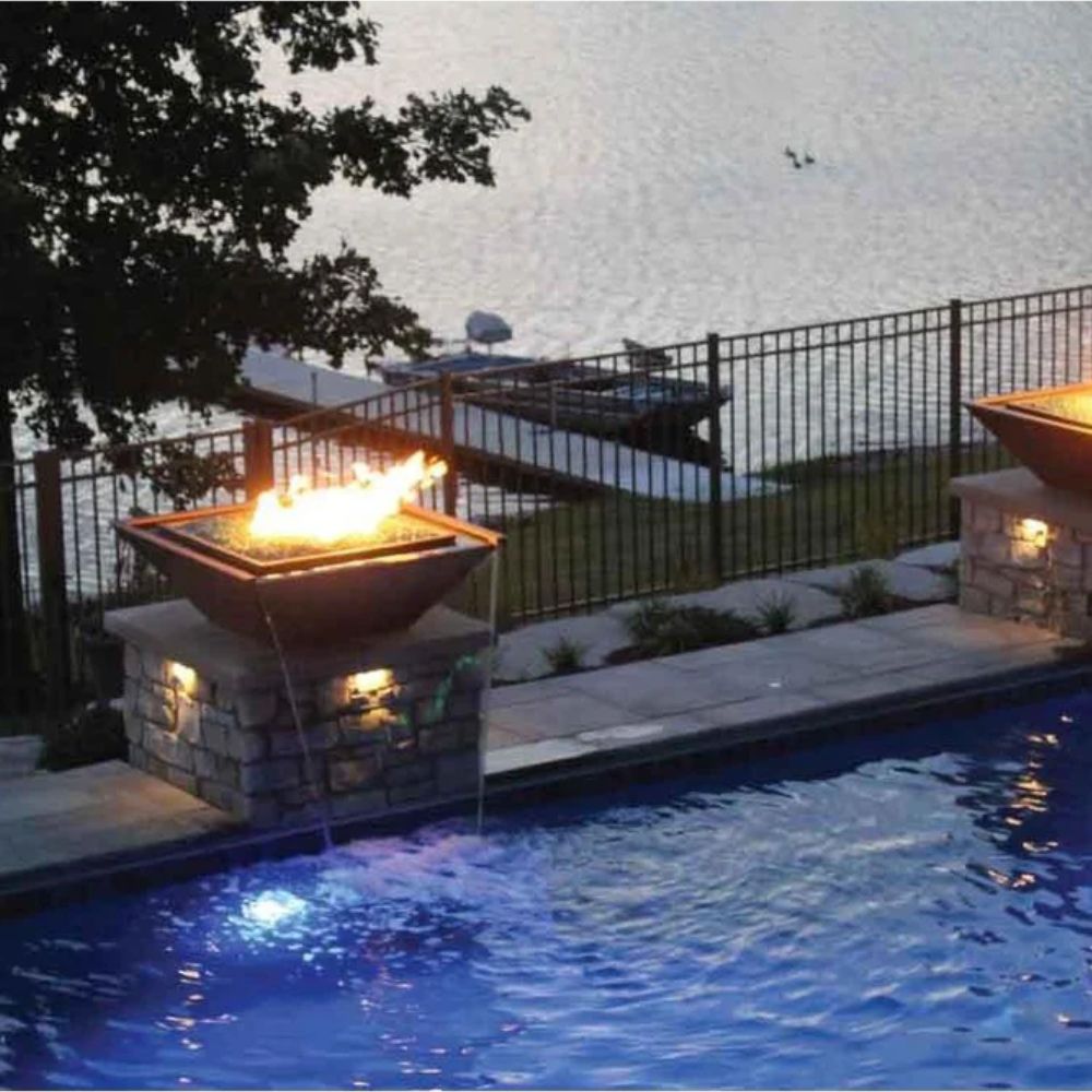 Grand Effects Artisan Series Square Corinthian Copper Gas Fire and Water Bowl with Seamless Lip