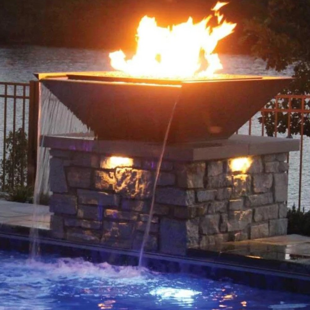 Grand Effects Artisan Series Square Corinthian Copper Gas Fire and Water Bowl with Seamless Lip