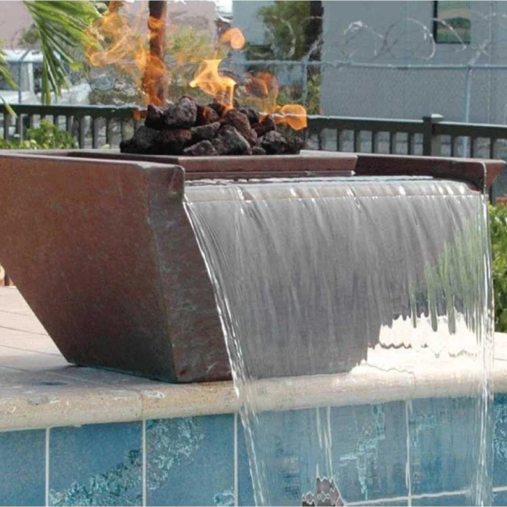 Grand Effects Artisan Series Square Corinthian Hammered Copper Gas Fire and Water Bowl with Seamless Lip