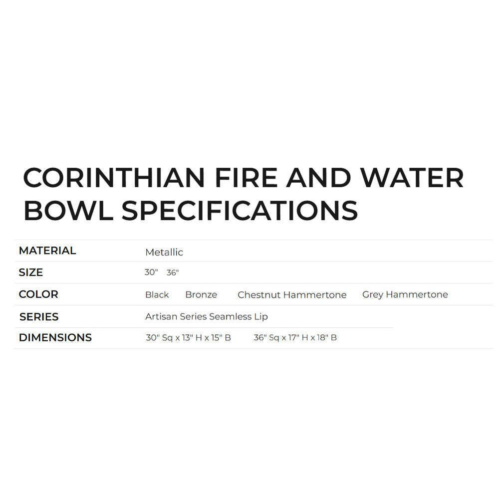 Grand Effects Artisan Series Square Corinthian Powder Coated Gas Fire and Water Bowl with Seamless Lip