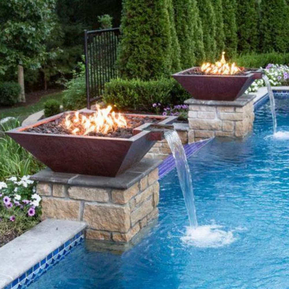 Grand Effects Builder Series Square Corinthian Hammered Copper Gas Fire and Water Bowl