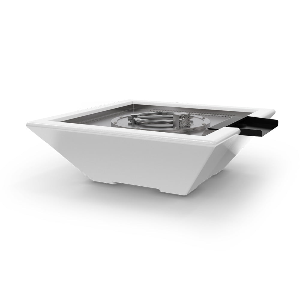 White concrete gas fire and water bowl with inset burner grate and side ledge
