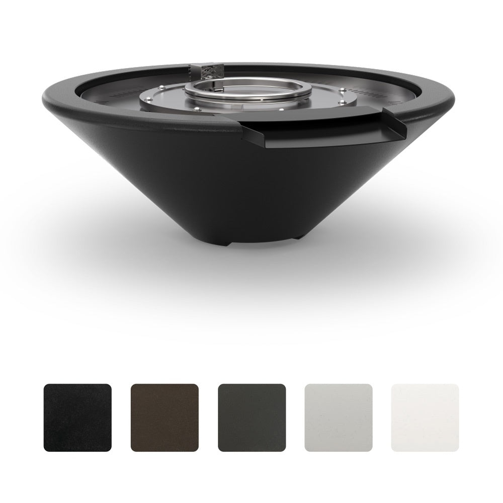 Concrete gas fire and water bowl, dark gray triangular design with metal burner insert