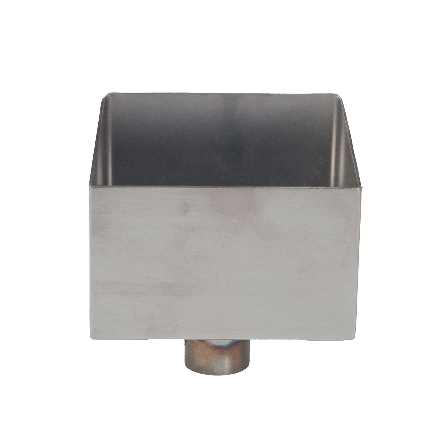 Rectangular metal spillway kit with black top and round outlet pipe