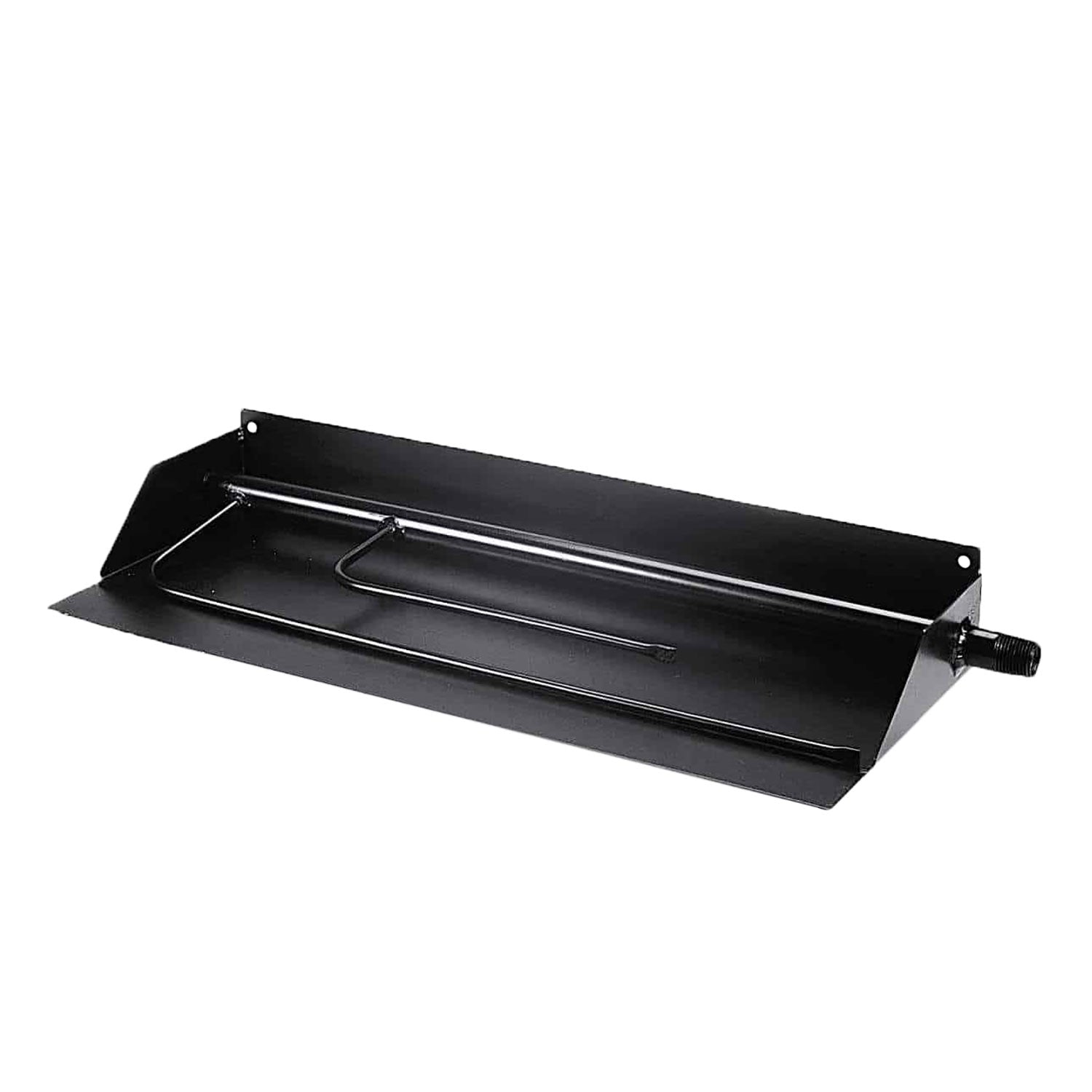 Black vented burner insert tray with attached ignition hardware