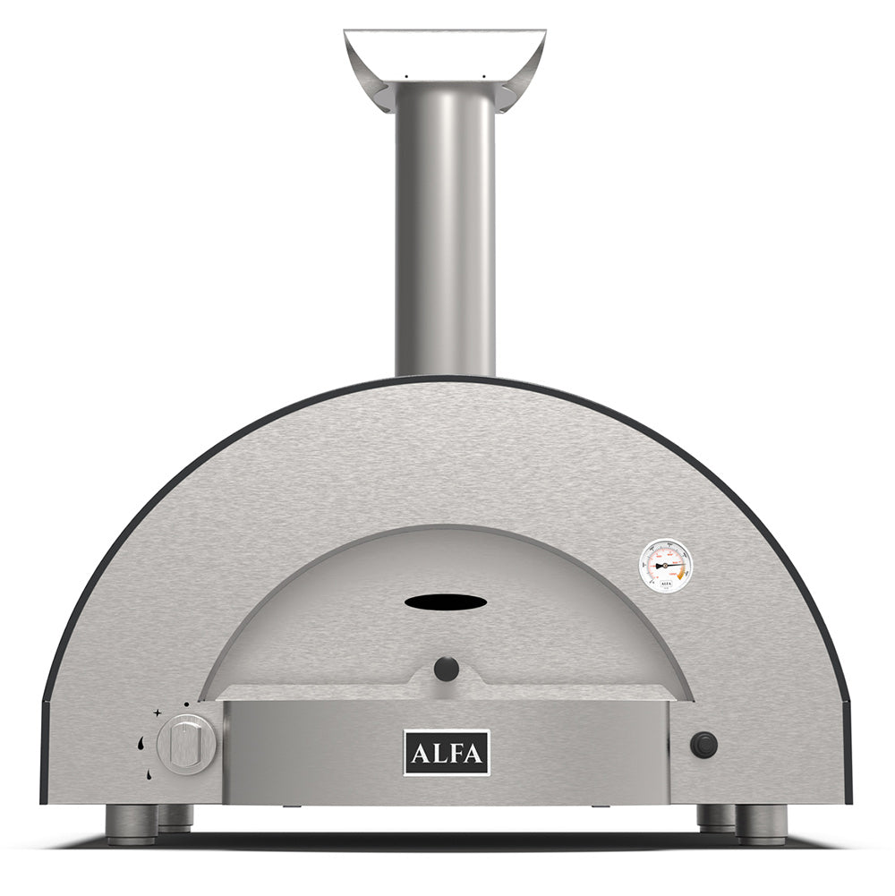 Alfa countertop gas pizza oven with arched front and stainless steel control panel
