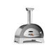 Pizza oven with black dome and stainless chimney, front control panel and base