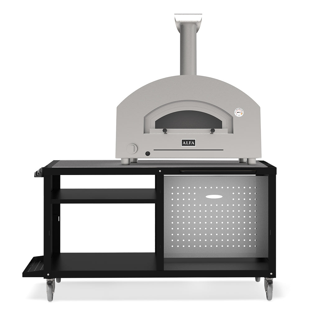 Alfa Futuro 2 pizza oven with cooking station, open dome front and dark base