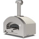Stone countertop gas pizza oven with arched front opening and chimney
