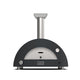 Anthracite grey countertop gas pizza oven with arched front window and control knobs.