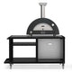 Wood-fired pizza oven with cooking station, black dome and silver flue