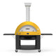 Freestanding gas pizza oven with yellow dome and black base on wheels