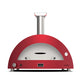 Ruby red countertop gas pizza oven with stainless chimney and front control panel