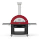 Freestanding gas pizza oven with red dome and black base on wheels