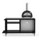 Portable gas pizza oven with black dome, front control panel, and metal cart base