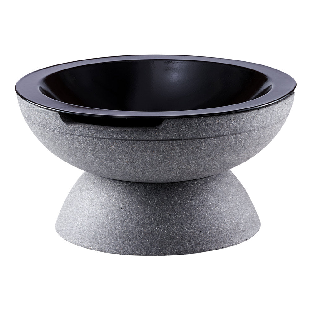 Wood-burning fire pit with dark gray bowl and pedestal base, no flames