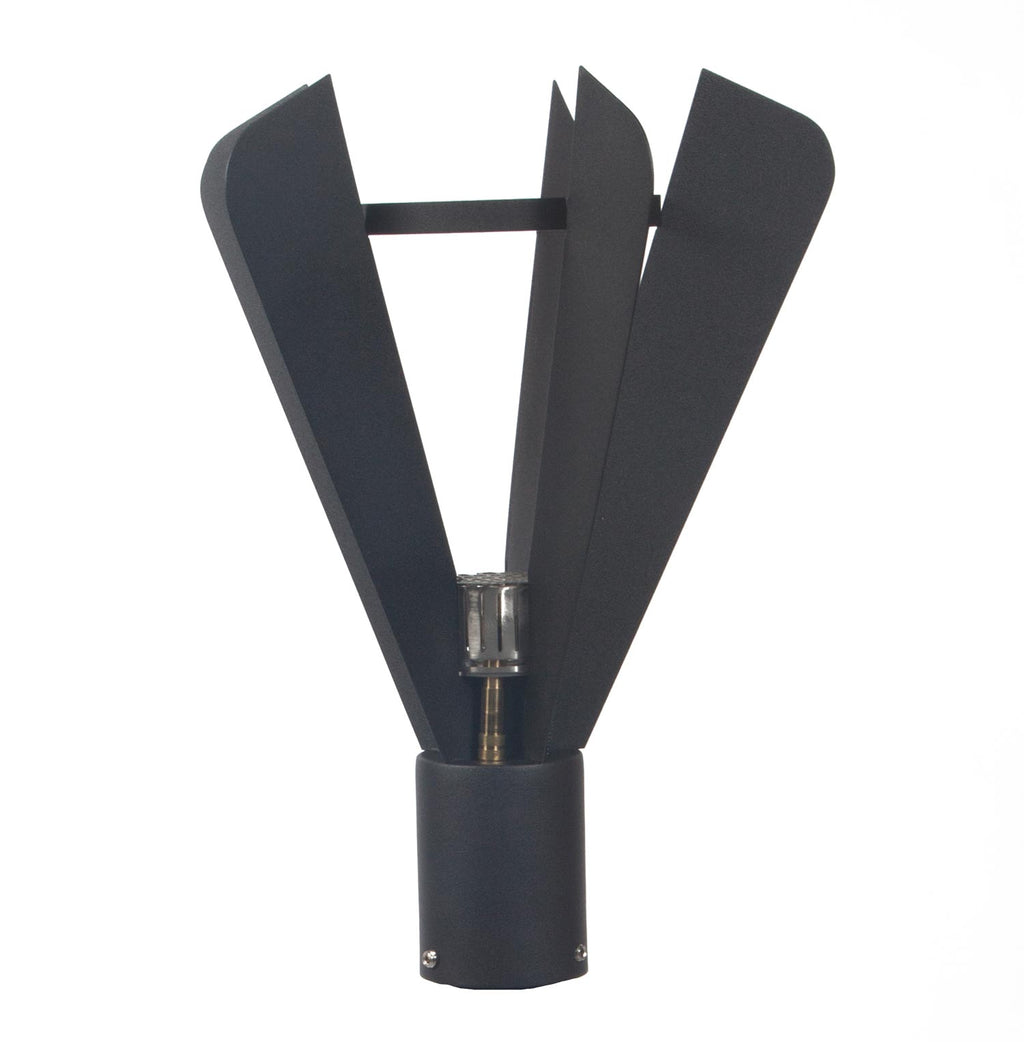 Black fin-style gas torch head with central metal burner and three angled fins