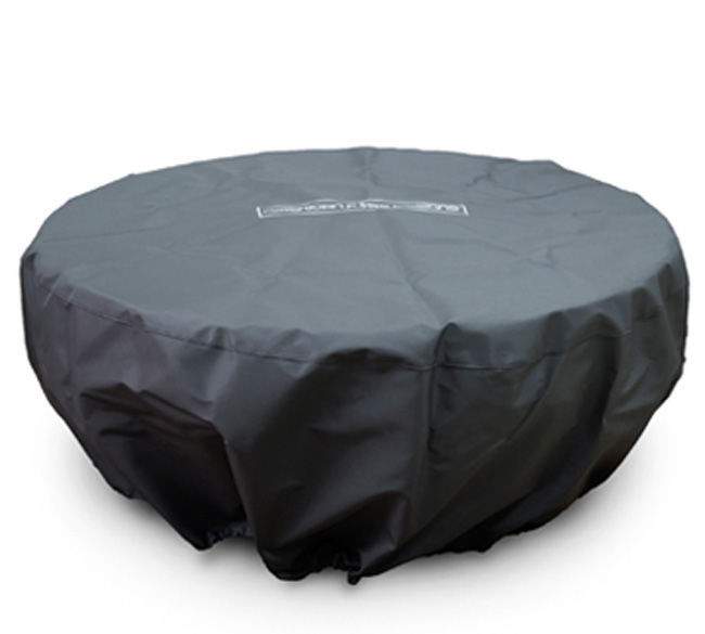 Round nylon fire bowl cover, dark gray, with elastic hem and cinch strap