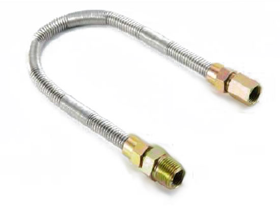 Whistle-free stainless steel gas flex line with 3/4 in fittings