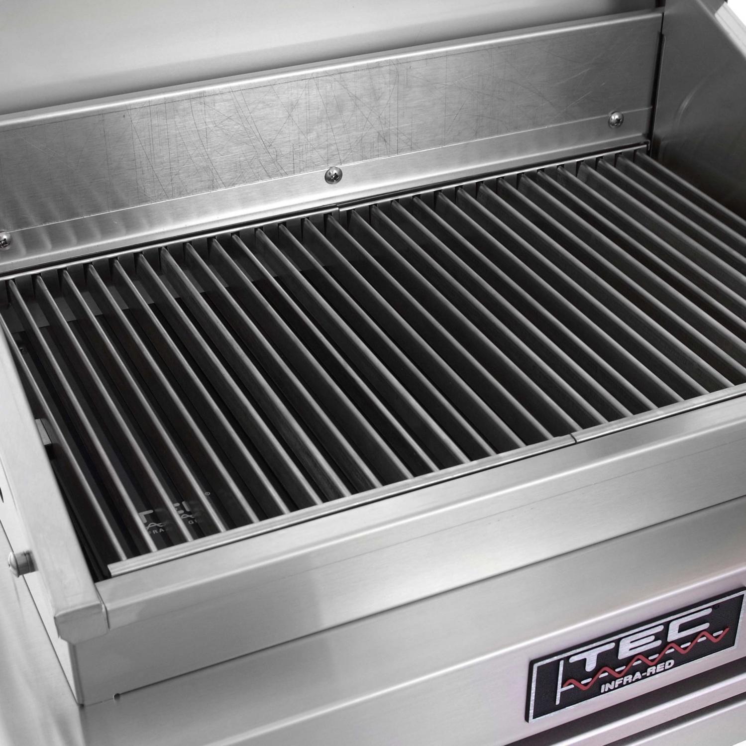 Stainless steel grill with TEC Infra-Red logo on a white background