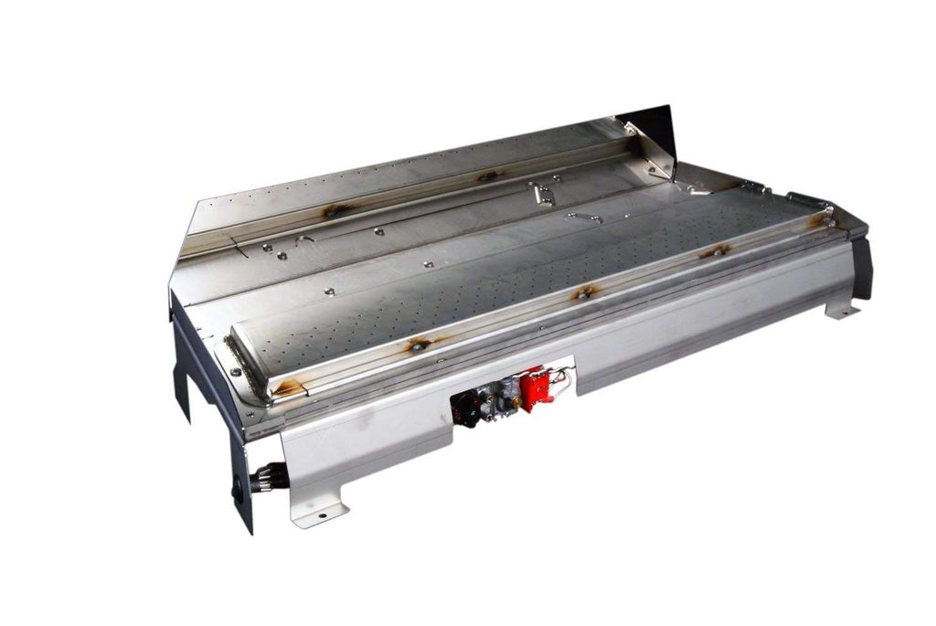 Vent-free glass burner tray assembly with control valve and metal mounting brackets